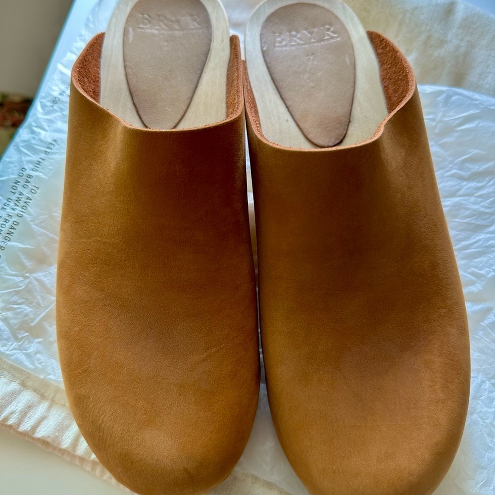 BRYR Leather Slip-On Mules in Cognac Brown